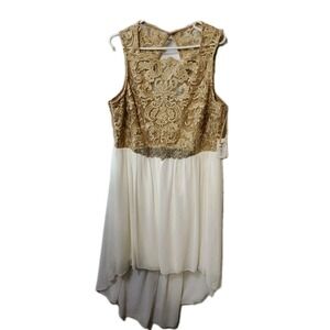 Jodi Kristopher Sz 20/21 Lace Over Nude Fitted Bodice Hi Lo Dress Rhinestone NWT